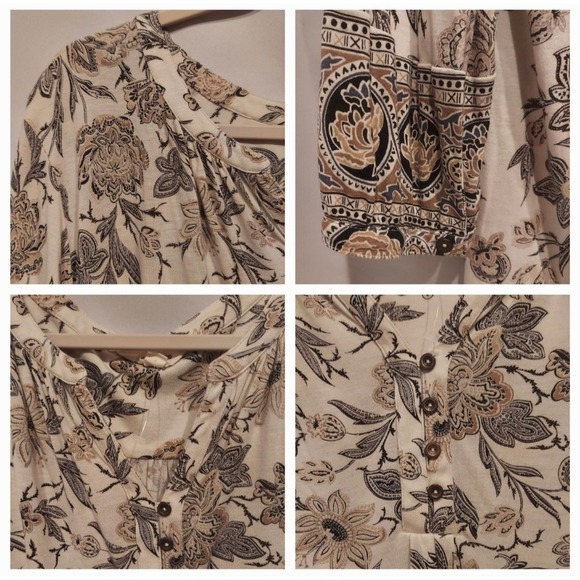 Lucky Brand Womens Paisley Multicolor 3/4 Sleeve Border Print Blouse Size 2XL - Picture 5 of 12